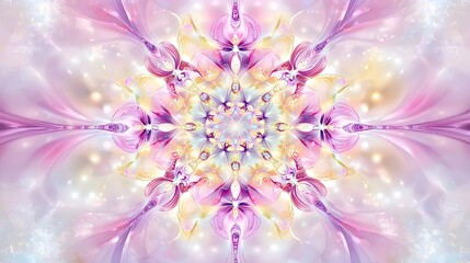 Obraz premium Vibrant abstract kaleidoscope in pastel hues with floral and geometric patterns