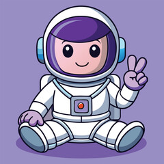 Cute Astronaut Sitting And Hand Peace Cartoon Icon vector Illustration
