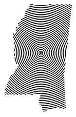 Symbol Map of the State Mississippi (United States of America) showing the state with a series of circular black lines on white background