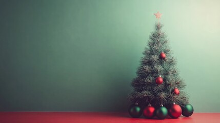 Fototapeta premium Minimalist Christmas tree design with green and red tones, exuding modern elegance and seasonal cheer for chic holiday visuals