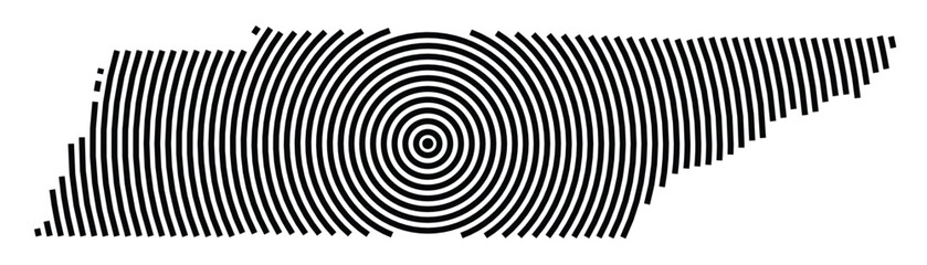 Symbol Map of the State Tennessee (United States of America) showing the state with a series of circular black lines on white background