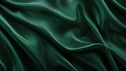 Obraz premium Satin background in dark emerald green tones, softly blurred to create a sleek and elegant fabric texture perfect for premium aesthetics