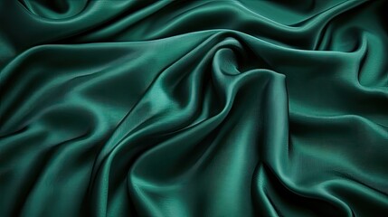 Obraz premium Satin background in dark emerald green tones, softly blurred to create a sleek and elegant fabric texture perfect for premium aesthetics