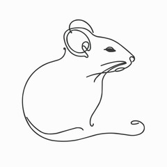 Fototapeta premium Minimalistic line art illustration of a mouse in profile with a curious expression on a white background