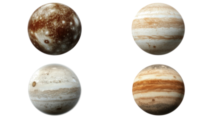 Jupiter's Moons and Surface Features on Clear Background Generative AI