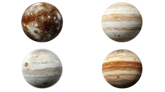 Jupiter's Moons and Surface Features on Clear Background Generative AI