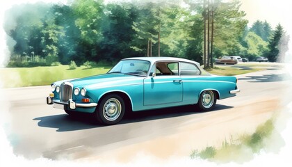 Fototapeta premium Vintage car of a watercolor style. Illustration by Generative AI.