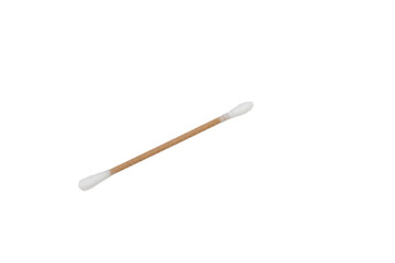 One cotton swab for cleaning ears lies on a white background. Cotton swab isolated on white.