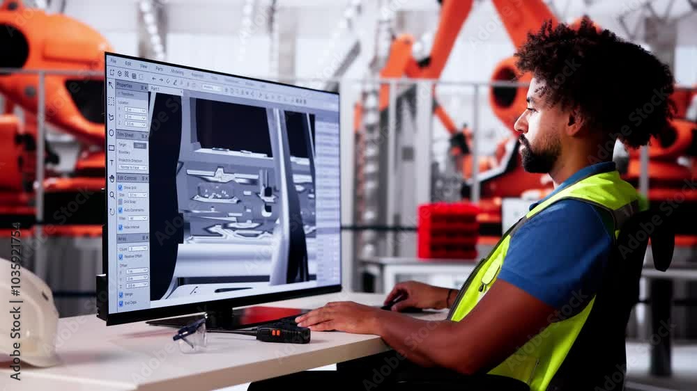 Poster african american engineer using computer