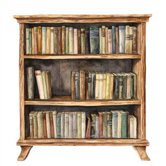 Bookcase watercolor clipart illustration