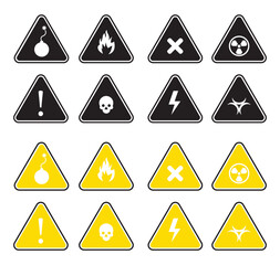 Danger and warning sign icon set. Poison, toxic, and biohazard caution symbols