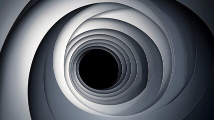 Fototapeta premium Abstract spiral design with layers and central void in monochrome color scheme