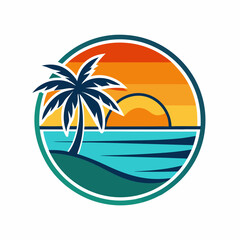 A Sunset beach logo illustration on a white background