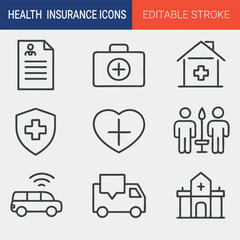 Icon of health insurance, medical record, social, treatments, deceased  