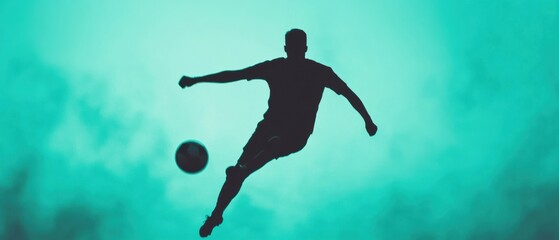 Soccer player performing a dynamic bicycle kick in mid-air under stadium lights, creating dramatic shadows