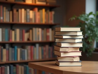 Fototapeta premium Culture concept stack of books in a bookshop or library