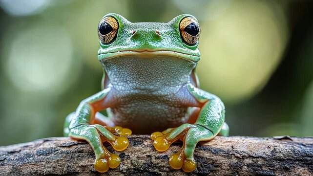 Javan tree frog on sitting on branch, flying frog on branch, tree frog on branch
