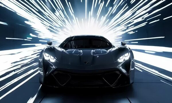 Futuristic sports car symbolizes speed  power  innovation.