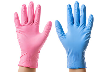 Obraz premium Hand with protective rubber latex glove isolated on white background