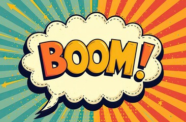 Boom pop art cloud bubble. Smile, wow, pow, cool, ok, oops, wtf funny speech bubble. Trendy Colorful retro vintage background in pop art retro comic style. Illustration easy editable for Your design 