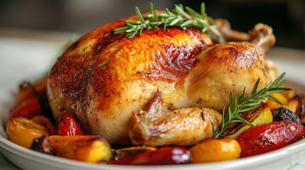 Fototapeta premium Roasted Chicken with Colorful Vegetables on Plate