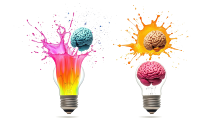 Colorful Brain Splashes Erupt From Light Bulbs in a Vibrant Collection Generative AI