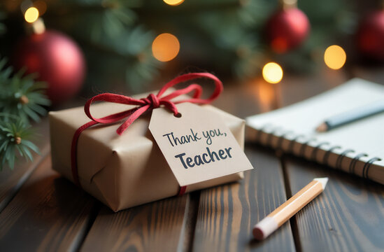 Thoughtful Christmas gift for a teacher on a wooden table