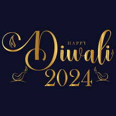 Happy Diwali lettering with diwali diya vector illustration.