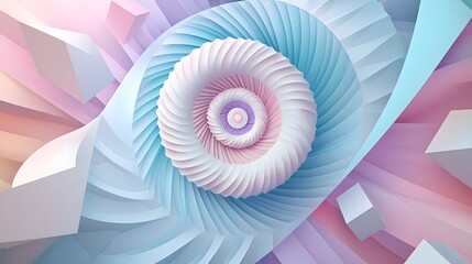 Obraz premium Abstract pastel spiral with geometric shapes and soft hues