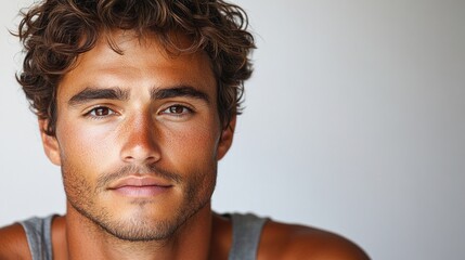 Obraz premium A contemplative young man poses with a relaxed expression indoors