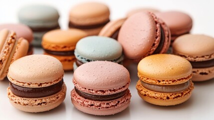 A tempting collection of macarons in pastel shades showcases sweet confections