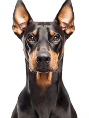 Doberman sitting, isolated on white background