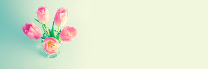 Beautiful pink tulips in jar