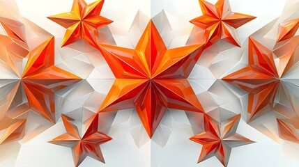 Vibrant origami-style orange stars on geometric background