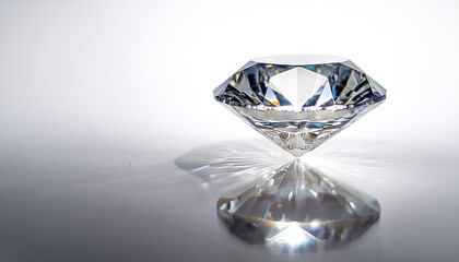 A sparkling diamond with precise, intricate facets reflects light beautifully in a controlled studio environment during daylight hours on side position provides copy space for text.