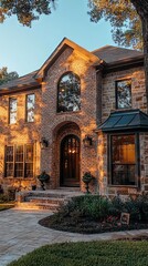 Brick House with Stone Accents and Landscaped Yard