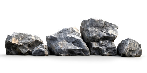 Collection of big rock stones isolated on white background