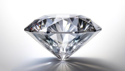 A sparkling diamond with precise, intricate facets reflects light beautifully in a controlled studio environment during daylight hours on side position provides copy space for text.
