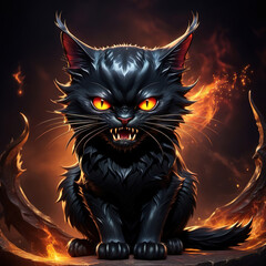 A black evil toothed demonic cat.