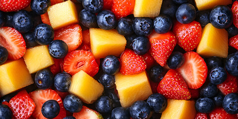 Obraz premium Fresh Fruit Salad Bowl with Assorted Berries and Melon