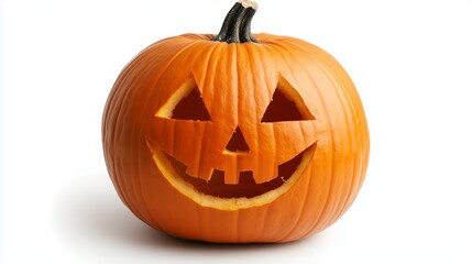Wide shot of jack-o-lantern pumpkin, white background