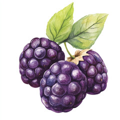 Boysenberry fruit watercolor clipart illustration