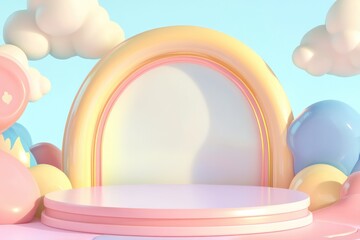 Vibrant 3D Cartoon Illustration of Colorful Rainbow Stage Scene
