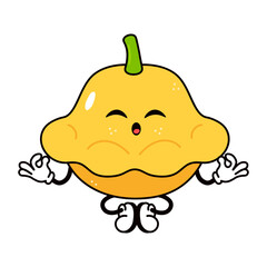 Yellow squash doing yoga character. Vector hand drawn traditional cartoon vintage, retro, kawaii character illustration icon. Isolated on white background. Yellow squash character
