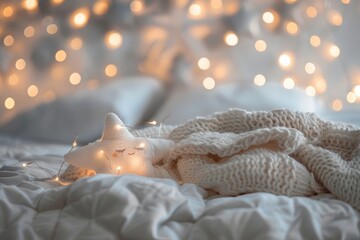 Cozy minimalistic setup for a peaceful sleep, with soft bedding and dim lighting