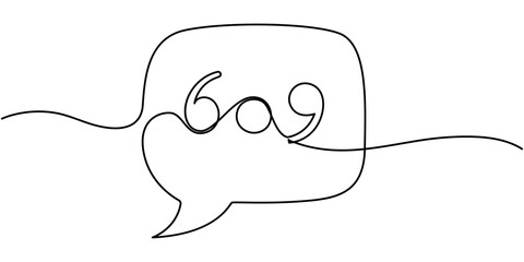 Single continuous line drawing of a quote mark. One continuous line of a quote mark drawing. Vector illustration. Quote linear design, Speech Bubble Continuous Line Icon, Single line drawing