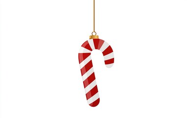 Obraz premium A single festive candy cane ornament hanging delicately against a plain white background during the holiday season
