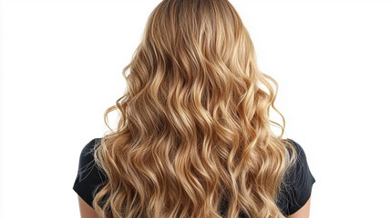 Obraz premium A woman with curly long blonde hair from back view,