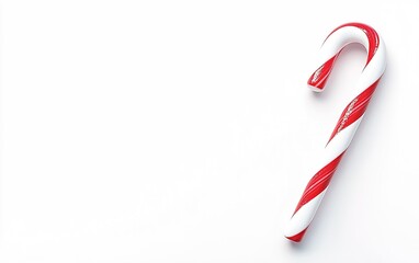 A single red and white candy cane rests on a clean, white surface, evoking the spirit of the holiday season