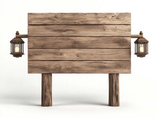 Rustic Wooden Signpost with Lanterns in Vintage Setting on White Background - Rural Charm and Warmth for Country-themed Designs